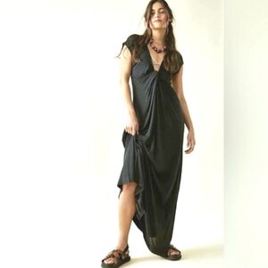 Free People Beach Marina Maxi Dress‎ Kelp Green Linen